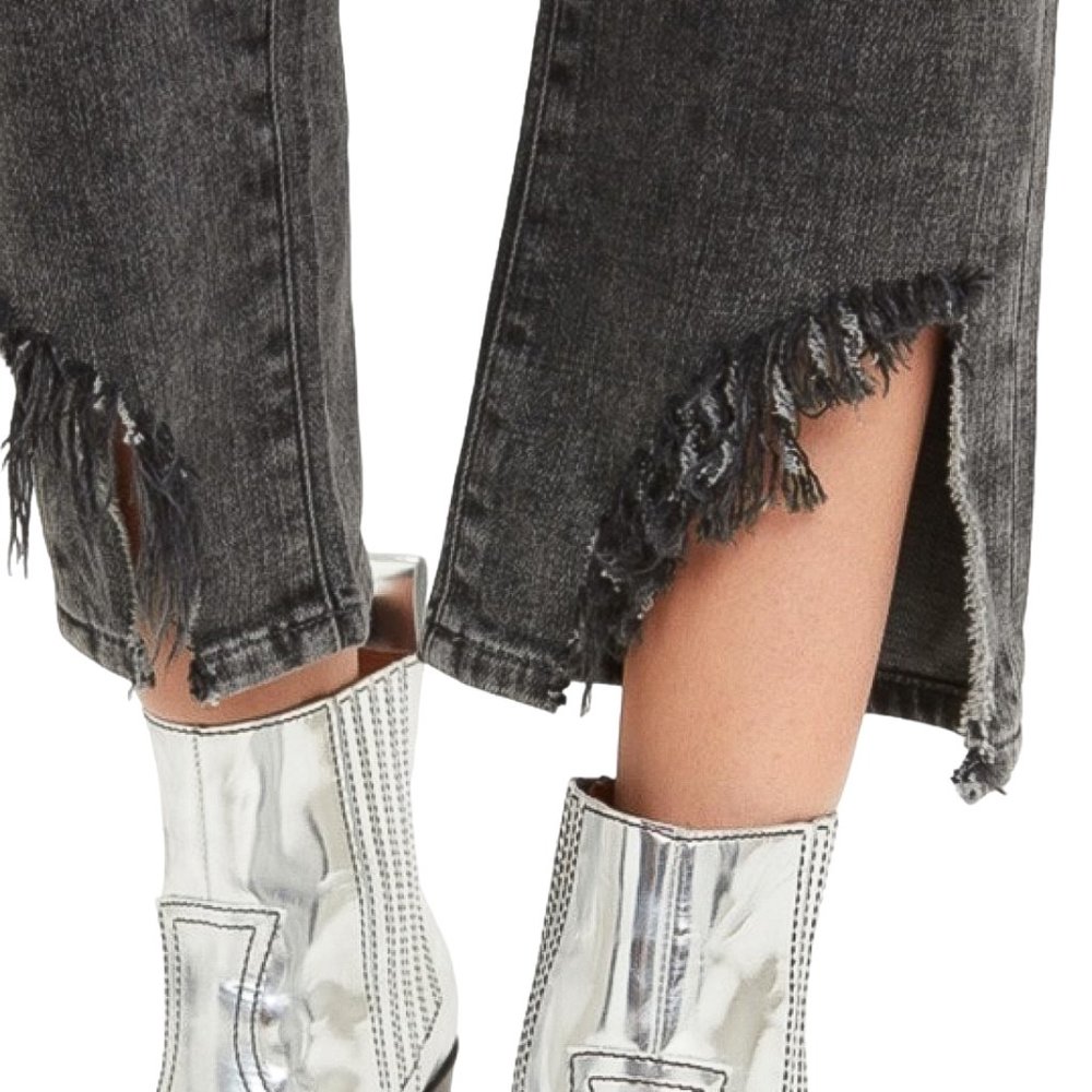 Frame Le High Straight Split Hem Frayed Jeans in Silver Strike Acid Wash Denim - Picture 3 of 16